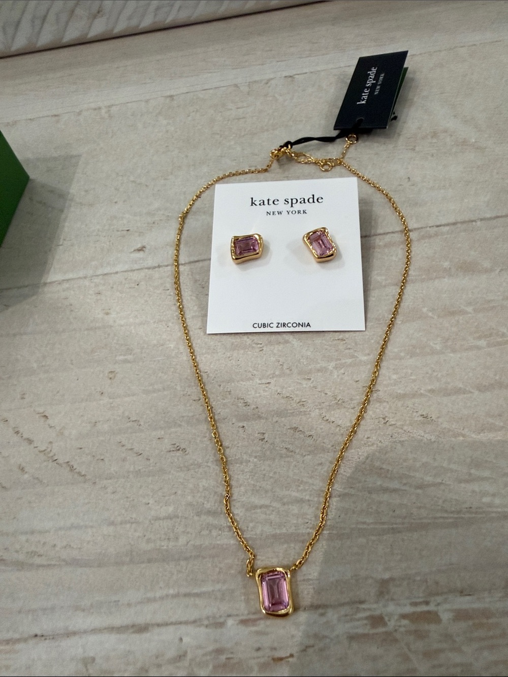 kate spade Gold-Tone Necklace and Pink Stone Stud Earrings